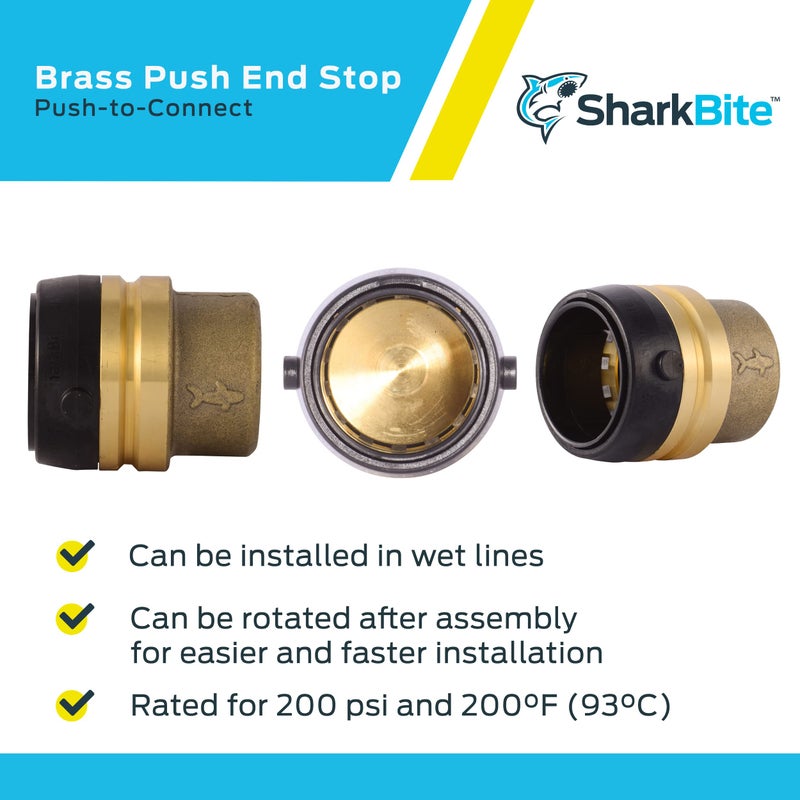 SharkBite 1-1/4 Inch Push Cap, Push to Connect Brass Plumbing Fitting, PEX Pipe, Copper, CPVC, PE-RT, HDPE, UXL0435 - Image 4